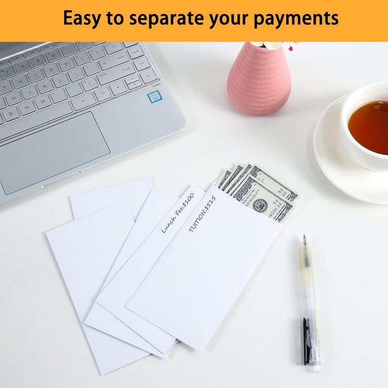 Keketer 200 Pack Cash Envelopes Self adhesive 6.7x3.5 Inch, Fit for Envelope Money Saving Challenge, White 120 GSM Thick Money Envelopes for Cash, Budgeting, Tips, Check, Coin & Tickets - Image 5